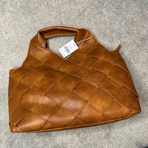 NWT Tan Woven Front Satchel Purse Bag - Picture 2 of 8